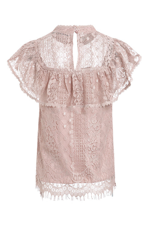 Lace Overlay Short Sleeve Top - 3 Colors