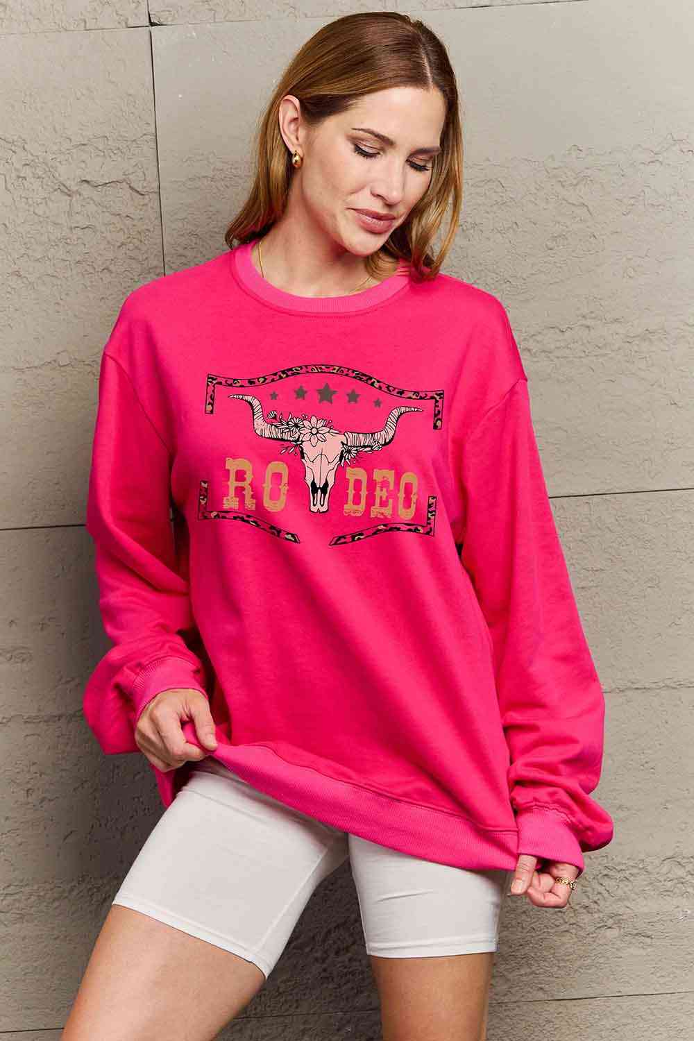 Full Size Round Neck Dropped Shoulder Graphic Sweatshirt