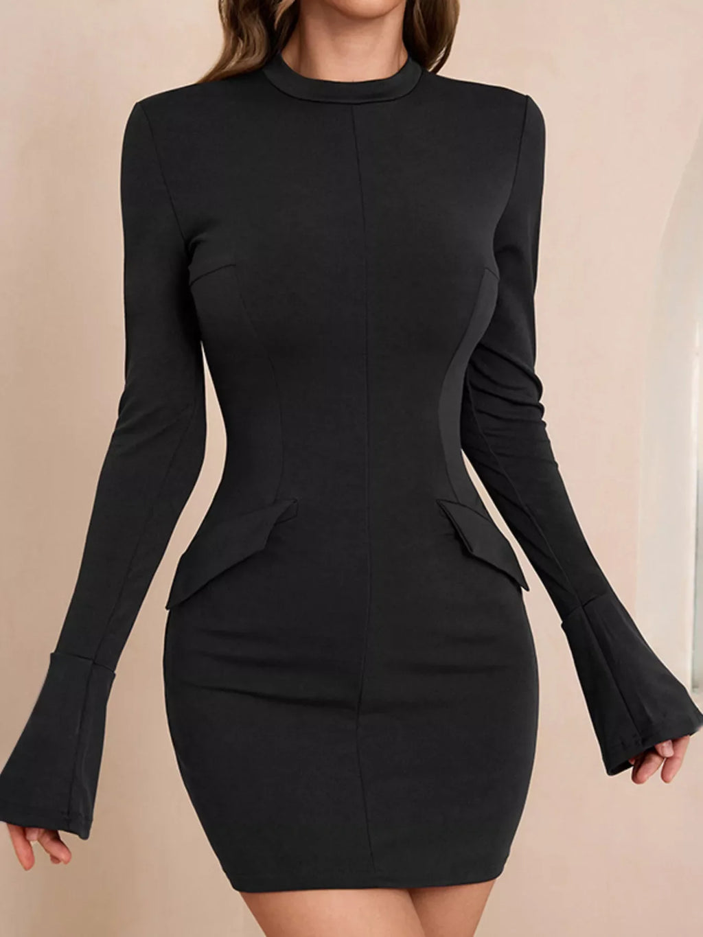 Mock Neck Bell Sleeve Bodycon Mini Dress