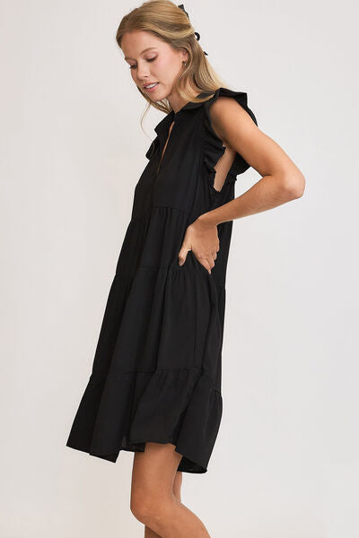 Full Size Johnny Collar Ruffle Cap Sleeve Tiered Dress Plus Size