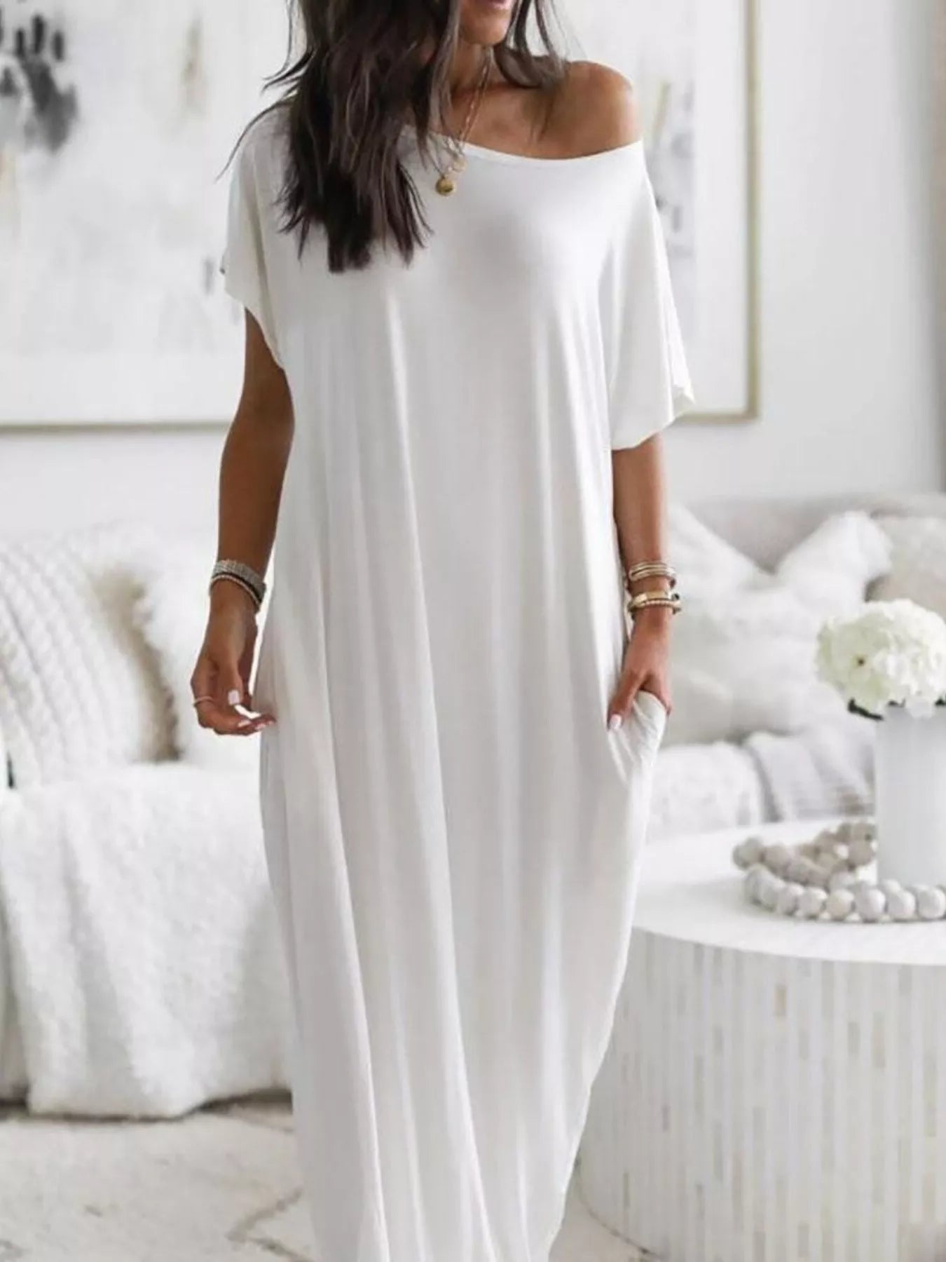 Full Size Loose Fit Maxi Dress with Pockets Plus Size