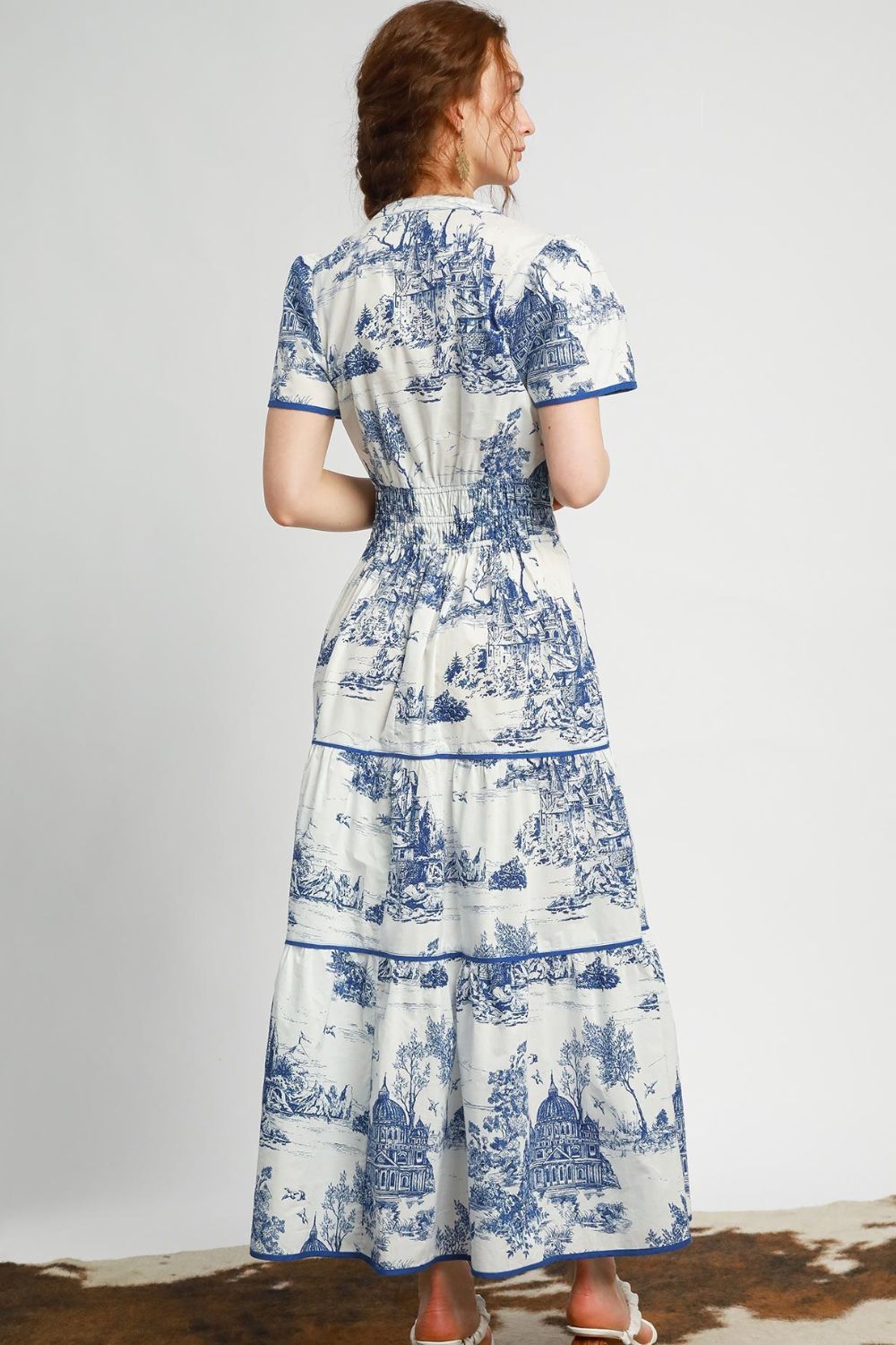 Full Size Landscape Print Short Sleeve Tiered Maxi Dress Plus Size