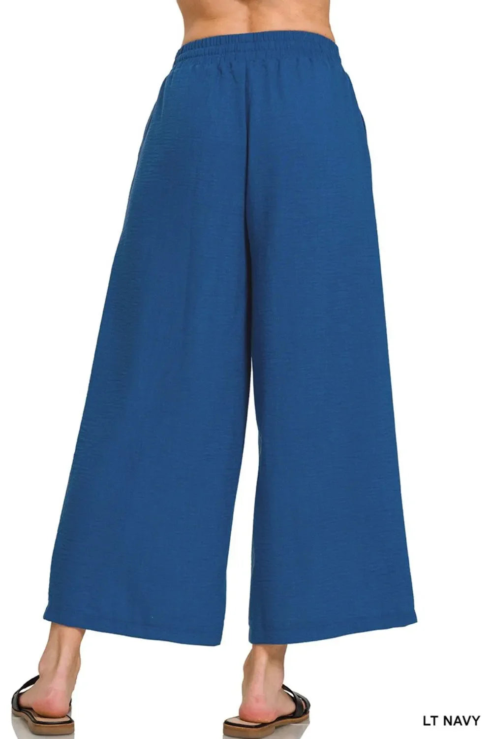 Woven Crepe Elastic Band Waist Cropped Pants