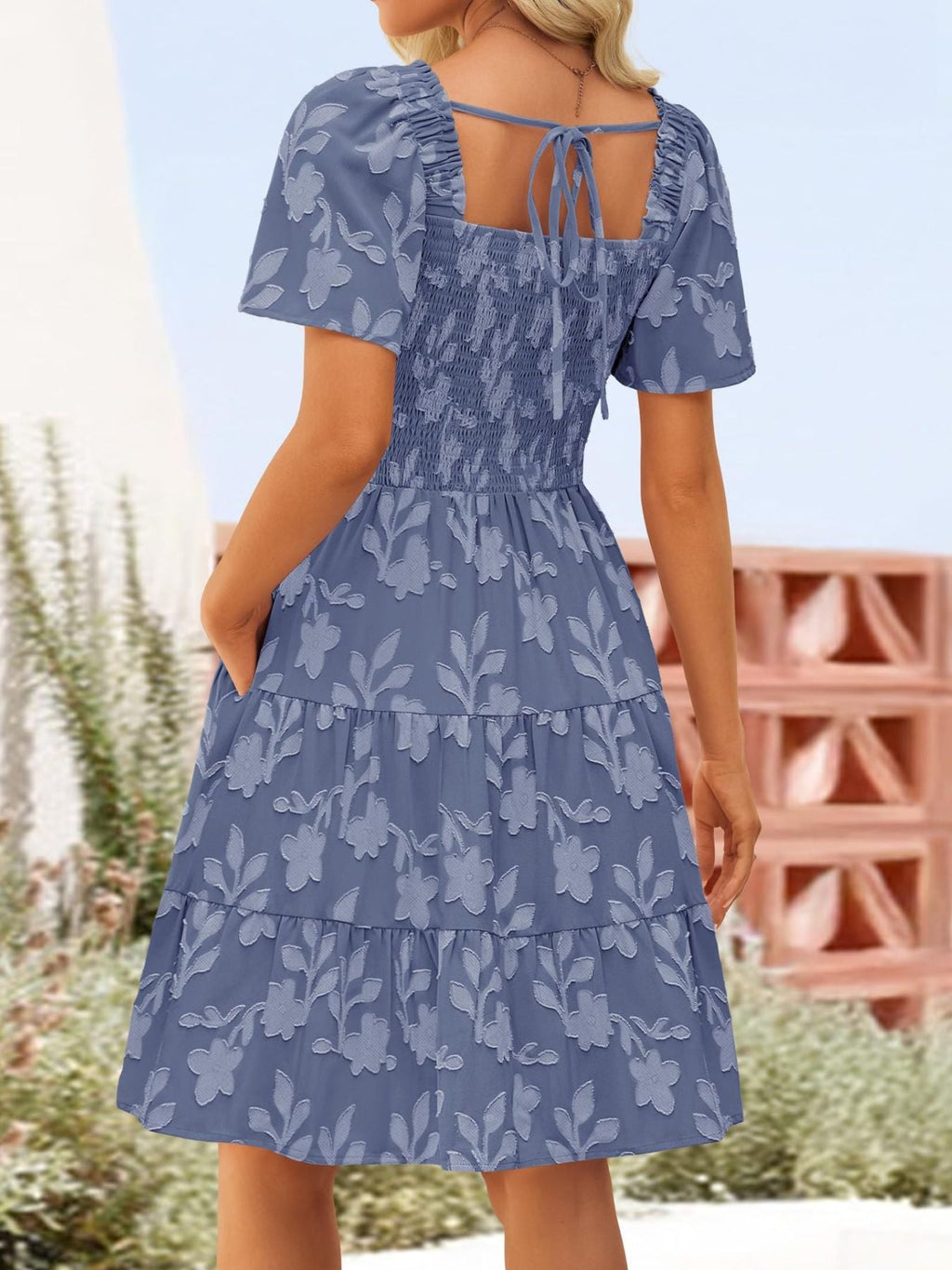 Tiered Square Neck Short Sleeve Dress