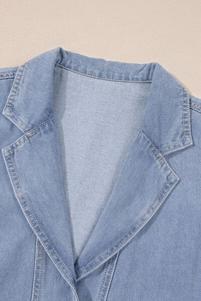 Lapel Neck Cap Sleeve Denim Babydoll Dress