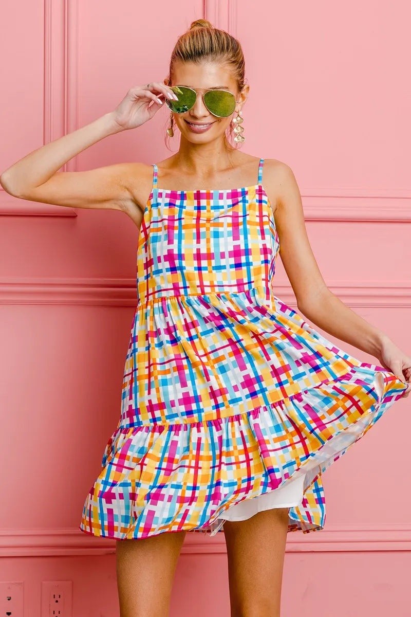Multi Colors Plaid Sleeveless Sun Dress