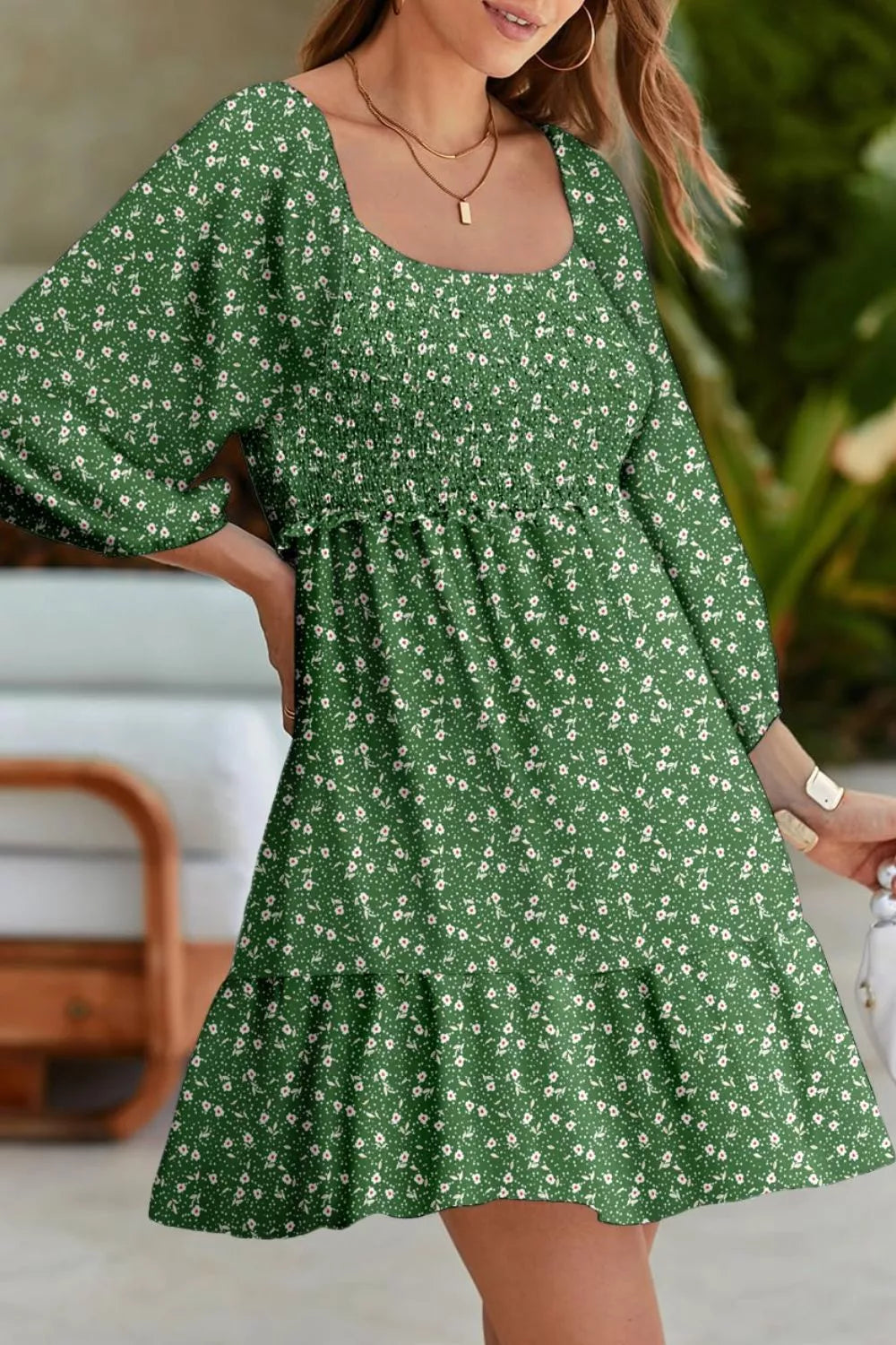 Floral Print Smocked Mini Dress