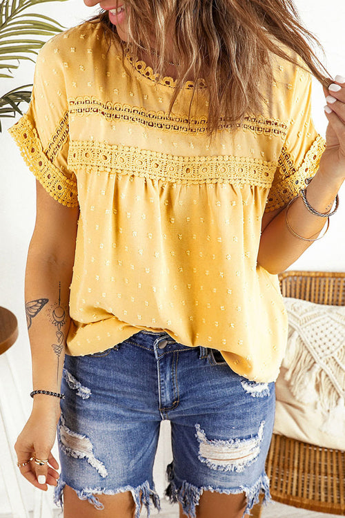 Lace Dot Short Sleeve Top - 4 Colors