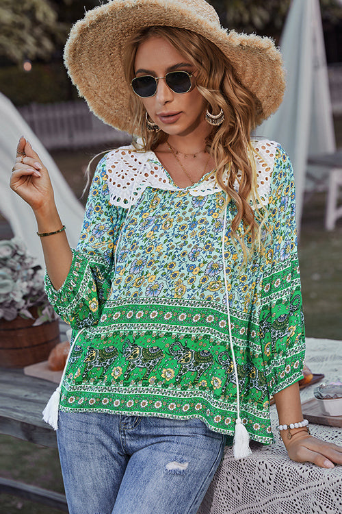 Lace Boho Print Top - 3 Colors