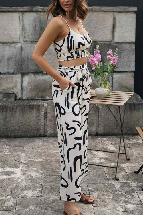 Print Sleeveless Wide-Leg Two-Piece Set