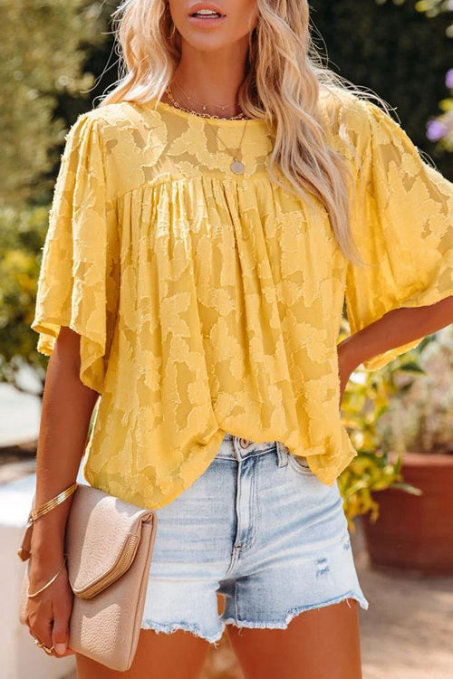 Floral Jacquard Short Sleeve Top - 6 Colors