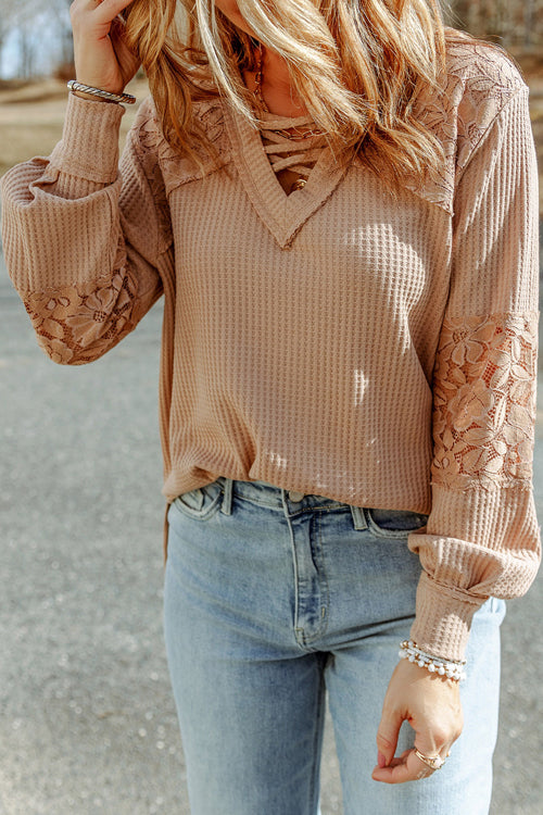 Lace Long Sleeve Knit Top - 2 Colors
