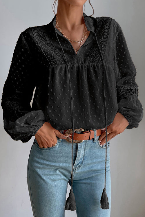 Lace Swiss Dot Long Sleeve Top - 4 Colors
