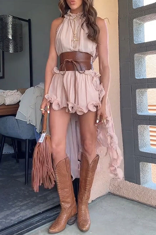 Ruffled Sleeveless Chiffon Suit - 6 Colors