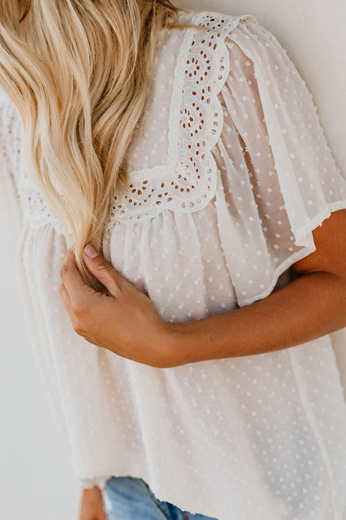 Lace Swiss Dot Short Sleeve Top