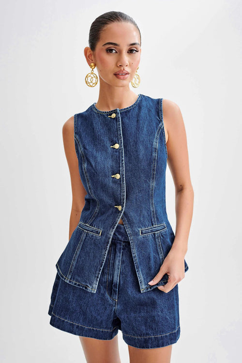 Denim Sleeveless Two-Piece Suit