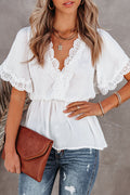 Crochet Lace Peplum Top - 2 Colors