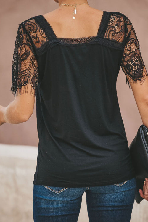 Lace Shoulder Tee - 5 Colors