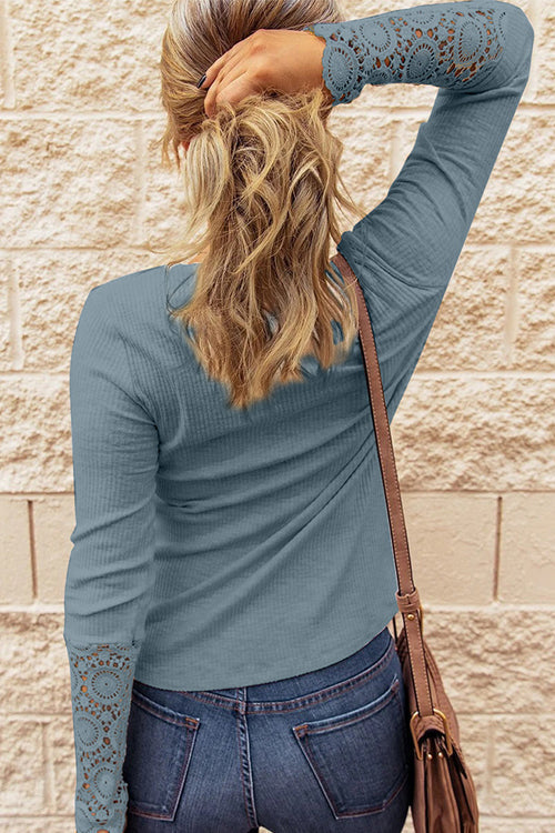 Ribbed Lace Long Sleeve Top - 4 Colors