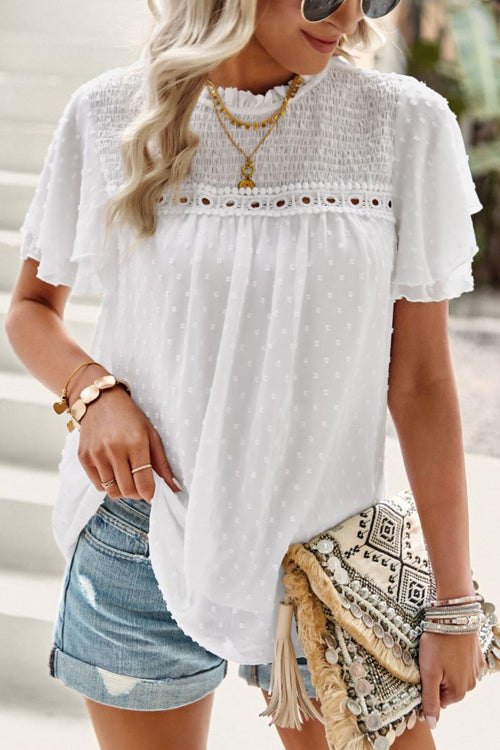 Swiss Dot Lace Short Sleeve Top - 4 Colors