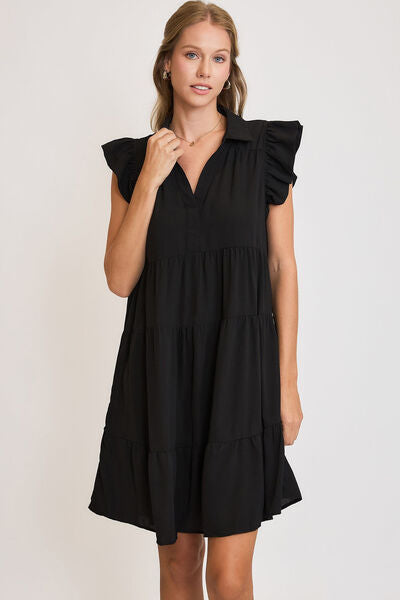 Full Size Johnny Collar Ruffle Cap Sleeve Tiered Dress Plus Size