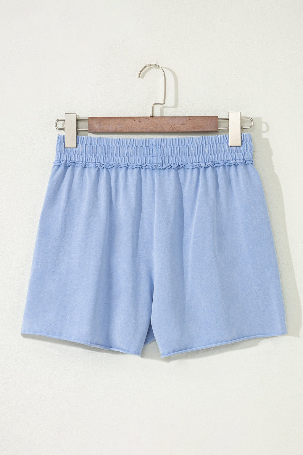 Rose Red Mineral Washed Drawstring Elastic Waist Raw Cut Shorts