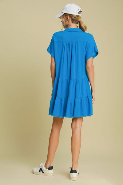 Full Size Raw Hem Folded Sleeve Tiered Dress Plus Size