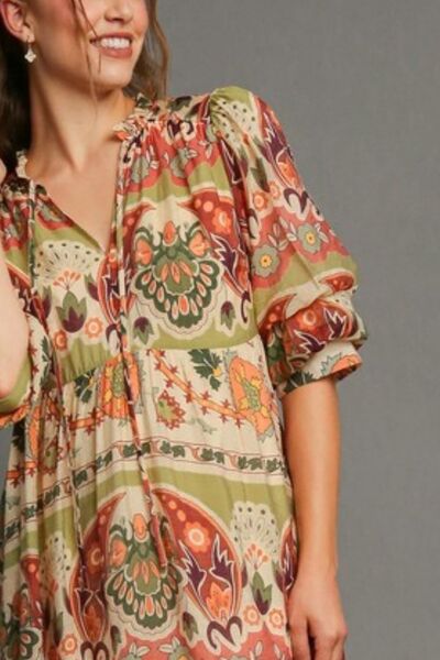 Full Size Tiered Border Print Midi Dress Plus Size