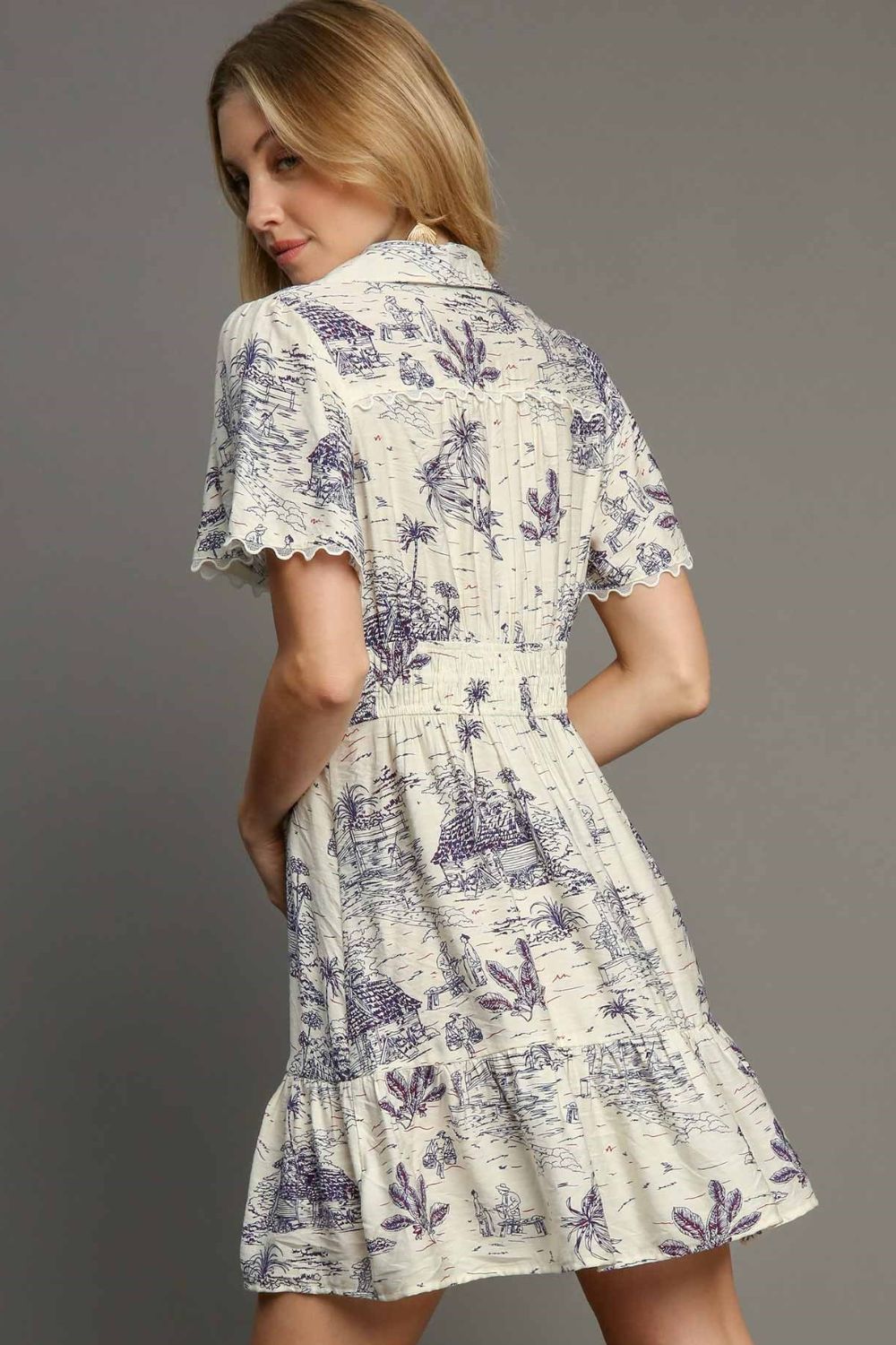 Full Size Landscape Print Collared Mini Dress Plus Size
