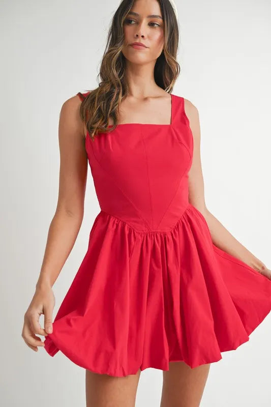 Square Neckline Bubble Mini Dress