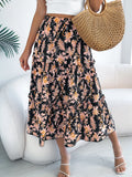Floral Print Ruffle Hem Flowy Midi Skirt