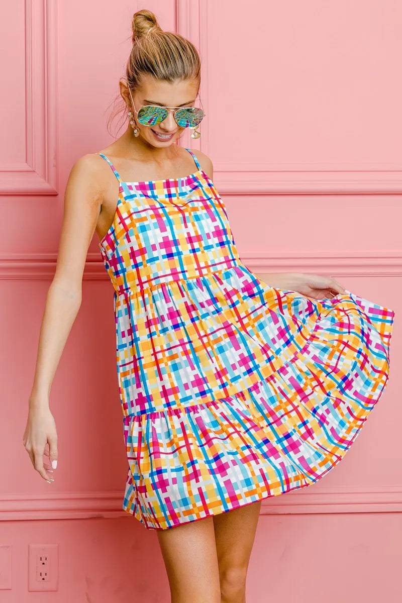 Multi Colors Plaid Sleeveless Sun Dress