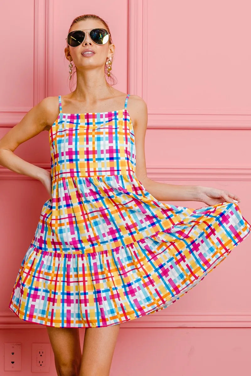 Multi Colors Plaid Sleeveless Sun Dress