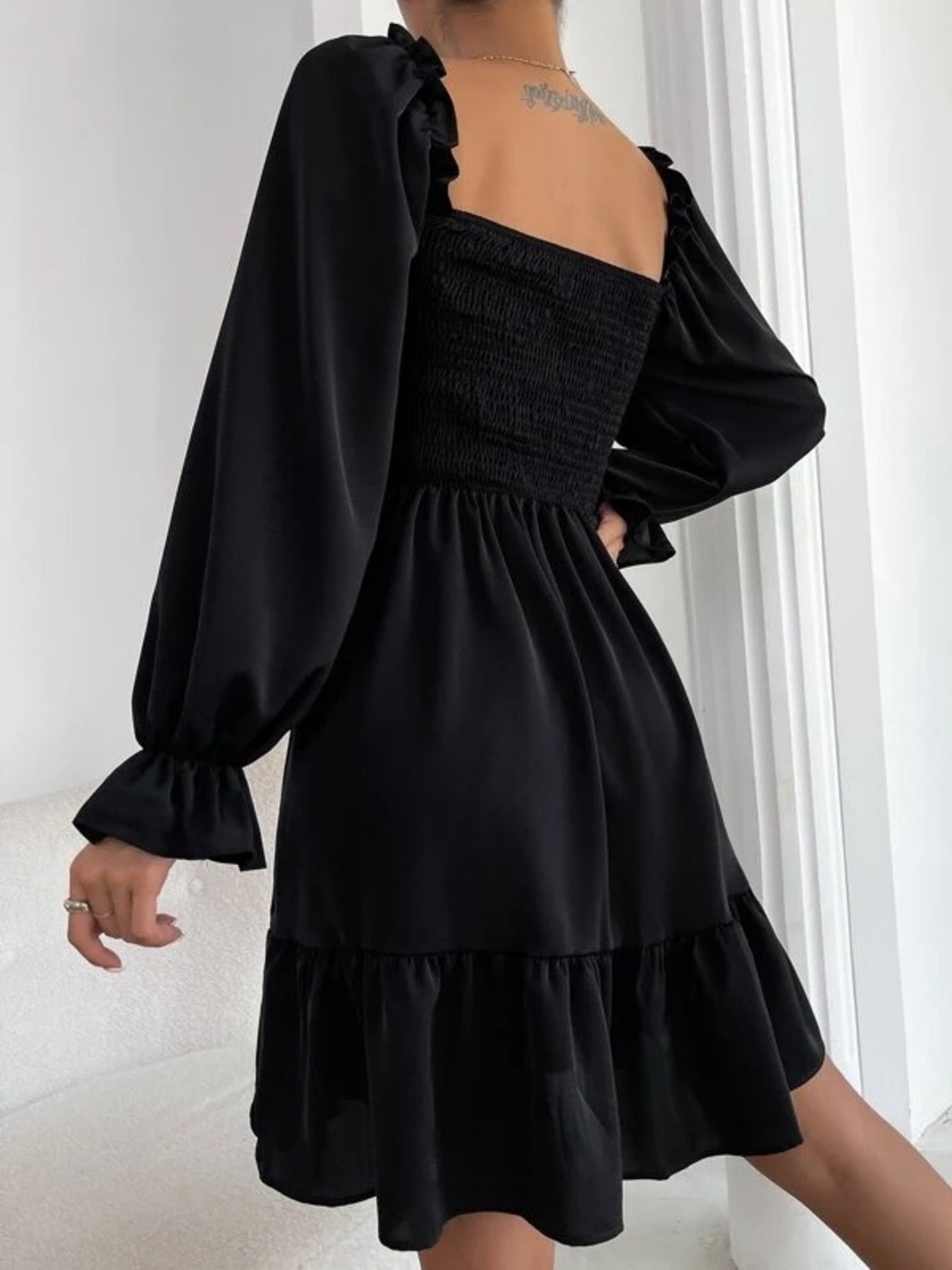 Smocked Flounce Sleeve Mini Dress
