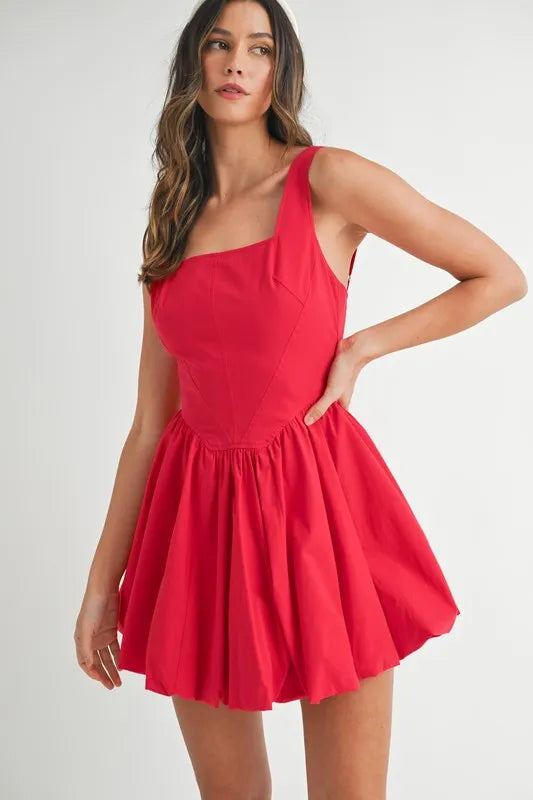 Square Neckline Bubble Mini Dress