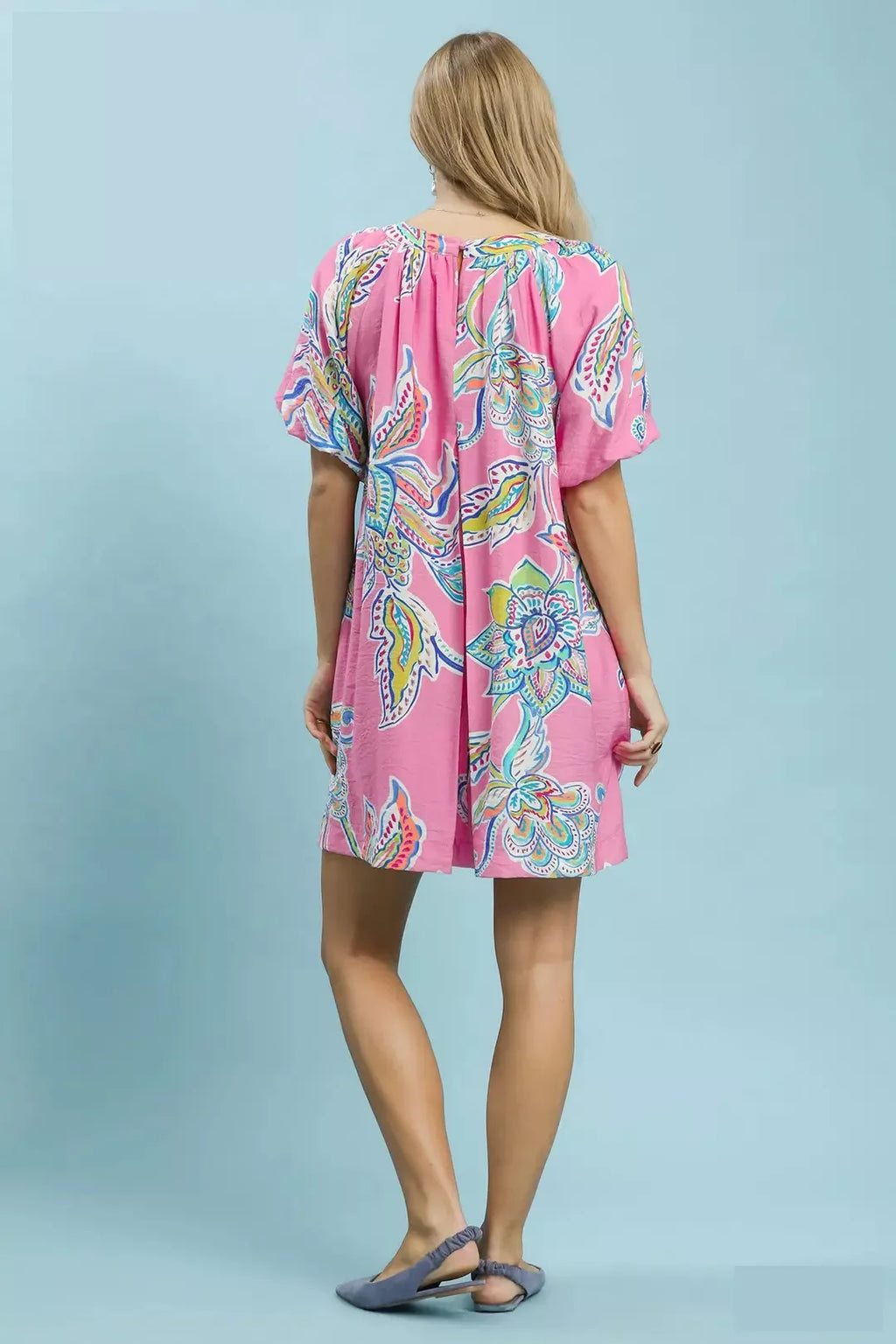 Boho Floral Print Mini Dress with Pockets