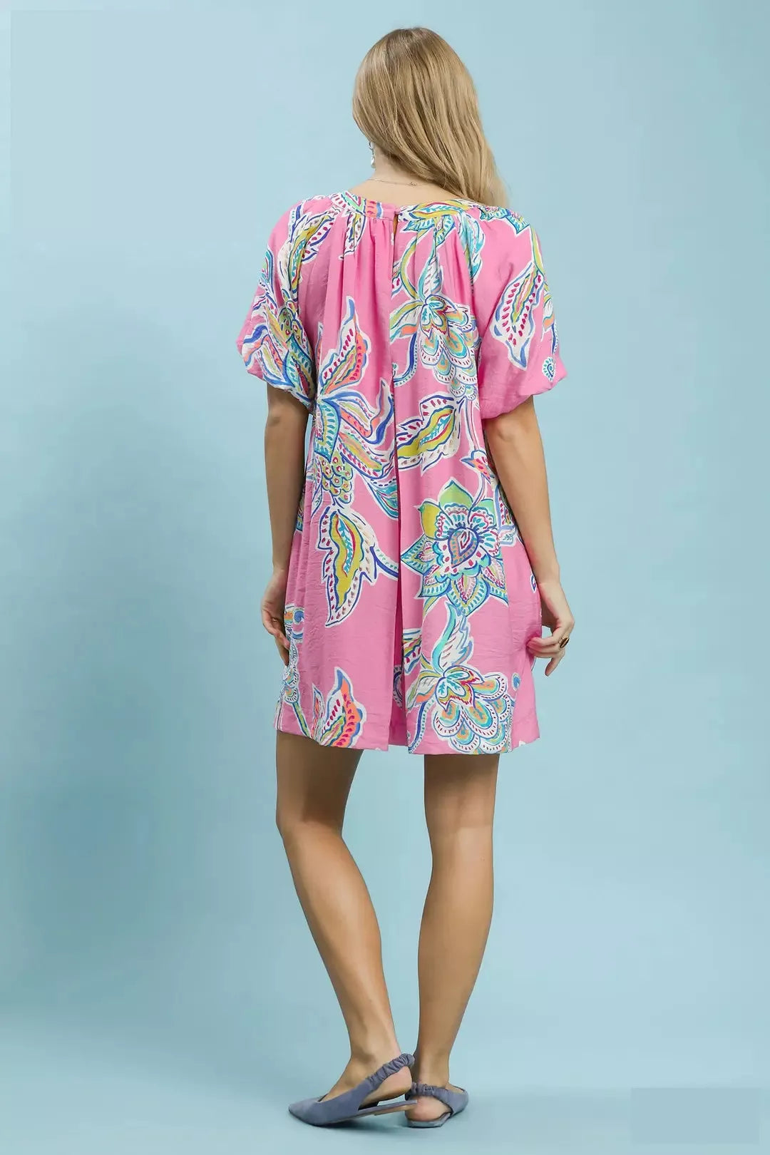 Boho Floral Print Mini Dress with Pockets
