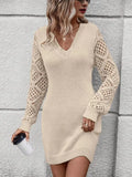 V-Neck Hollow Out Sleeve Sweater Dress