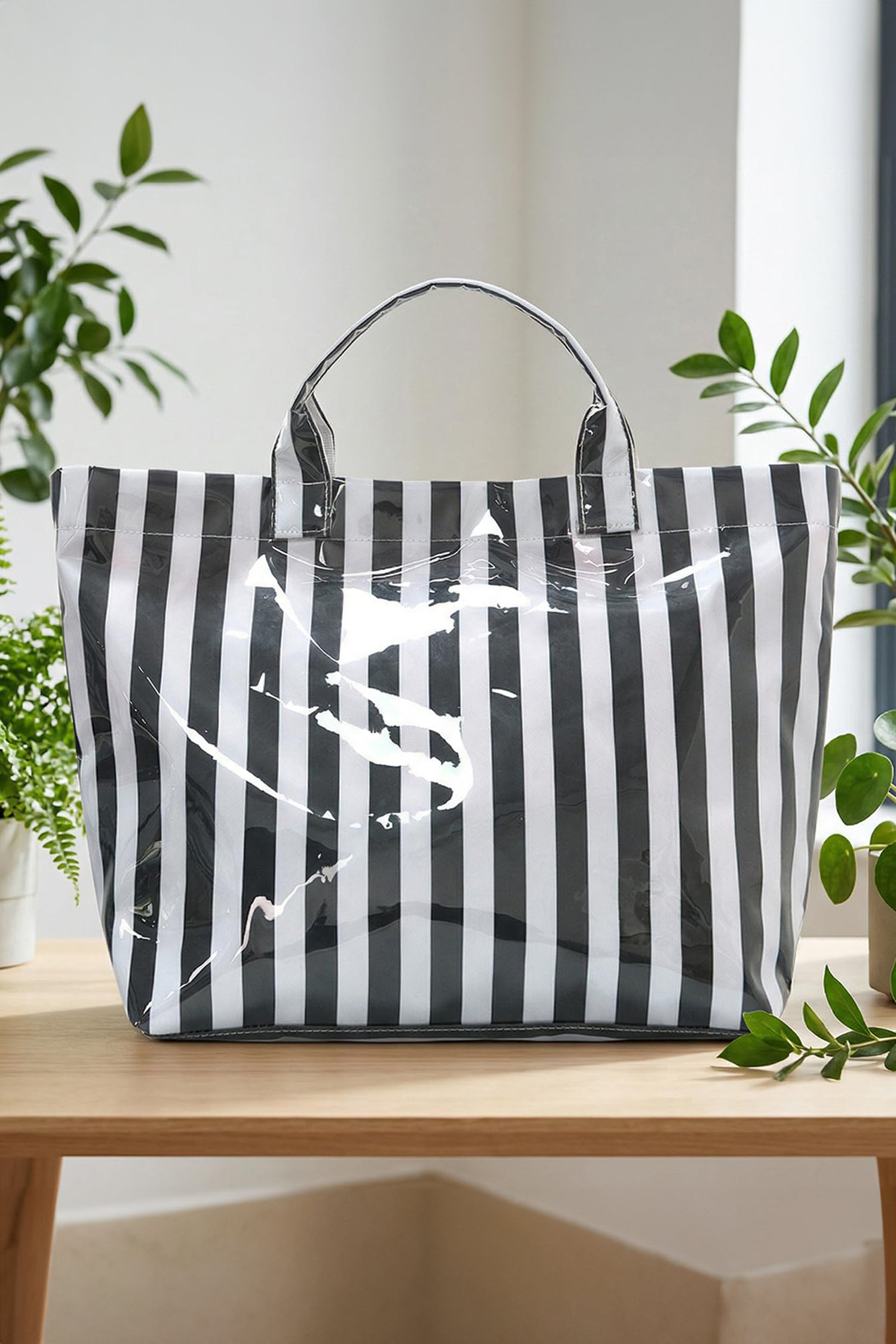 Rainbow Glossy Striped Vinyl Large Tote Bag