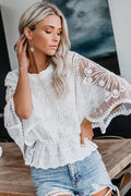 Lace Embroidery Short Sleeve Top - 5 Colors