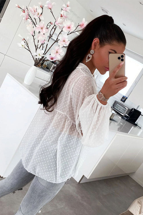 Swiss Dot Lace Long Sleeve Top