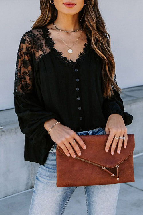 Lace Embroidery Button Up Top - 2 Colors