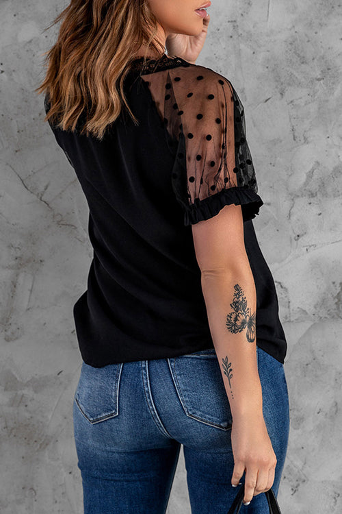 Sheer Dot Tulle Short Sleeve Top - 4 Colors