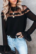 Black Lace Dotted Long Sleeve Top