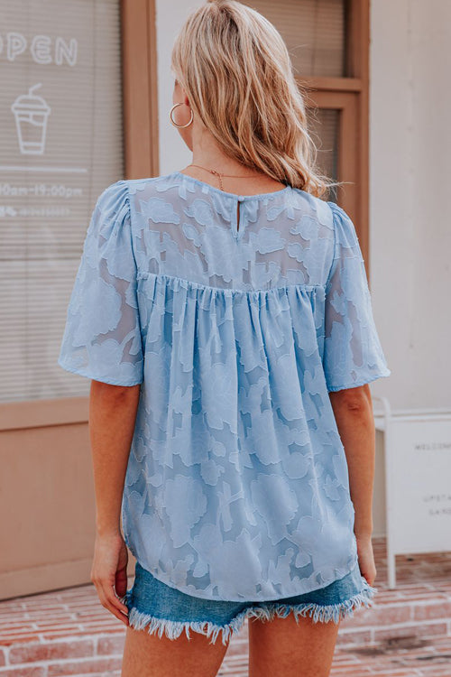 Floral Jacquard Short Sleeve Top - 6 Colors