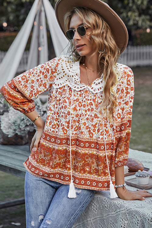 Lace Boho Print Top - 3 Colors