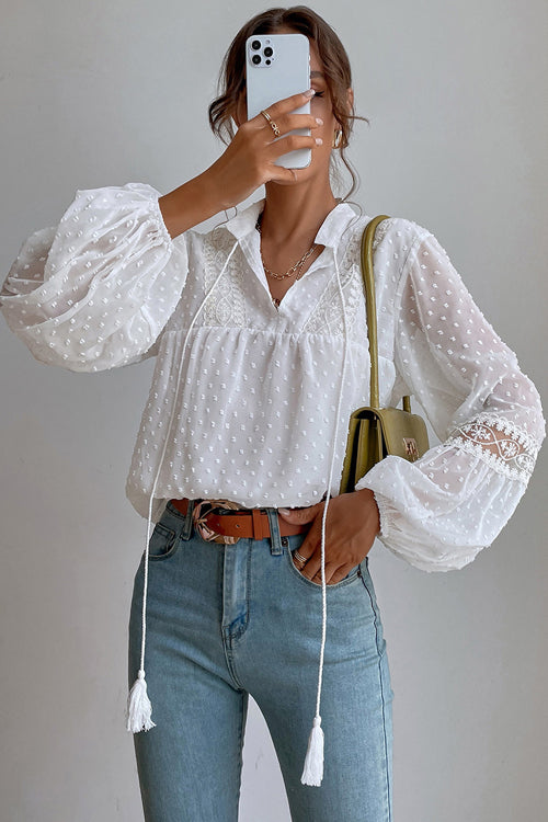 Lace Swiss Dot Long Sleeve Top - 4 Colors