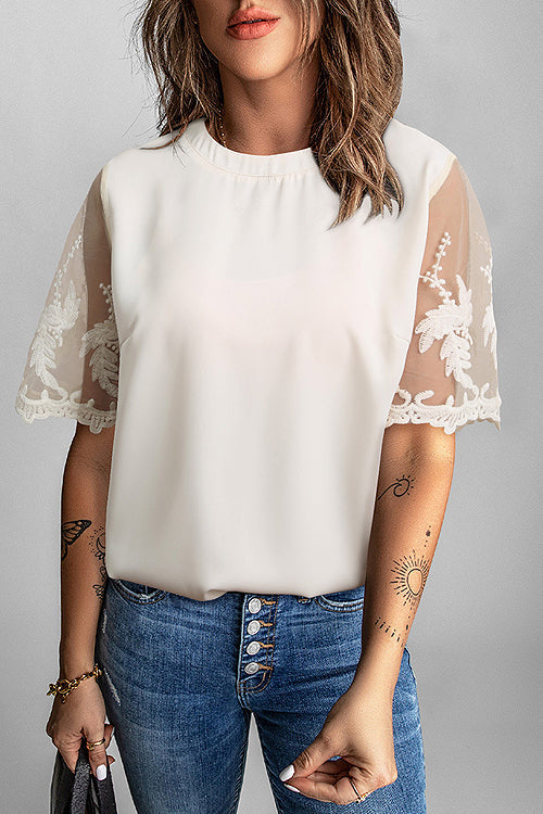 Lace Embroidered Short Sleeve Top - 4 Colors