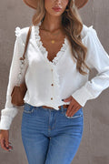 Lace Ruffled Button Up Top - 2 Colors