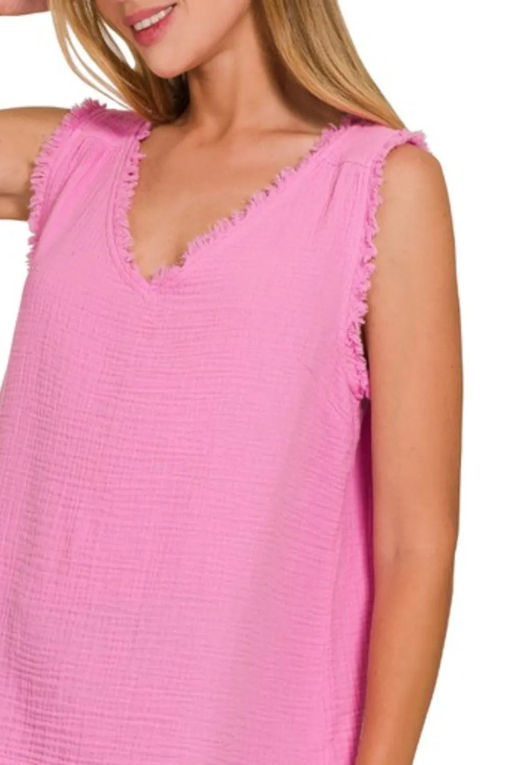 Double Gauze Raw Edge V-Neck Tank